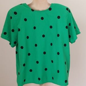 Langtry Green Black Polkadot Short Sleeve Blouse